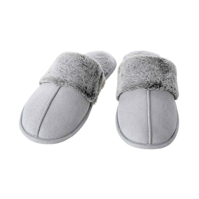 Miniso Warm Series Womens Closed Toe Suede Fleece Plush Slippers (Gray,39-40)