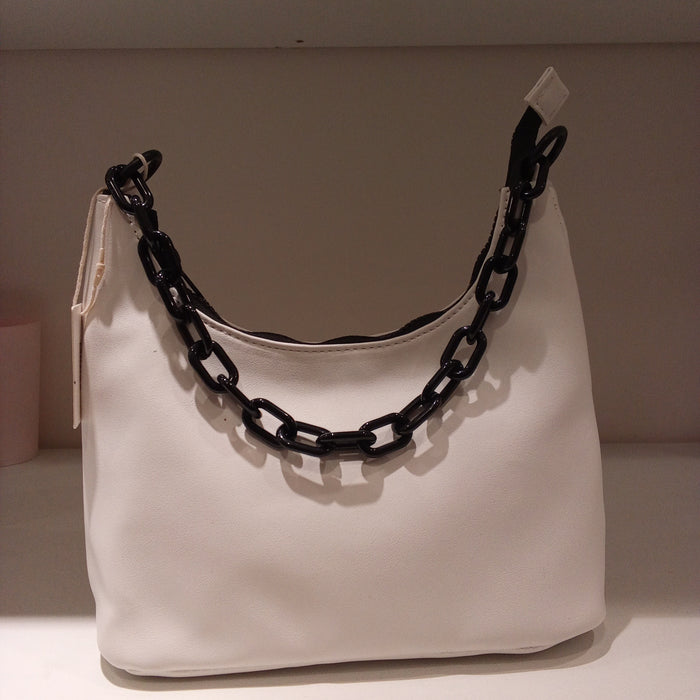 Miniso Monochrome Collection Shoulder Bag with Chain White
