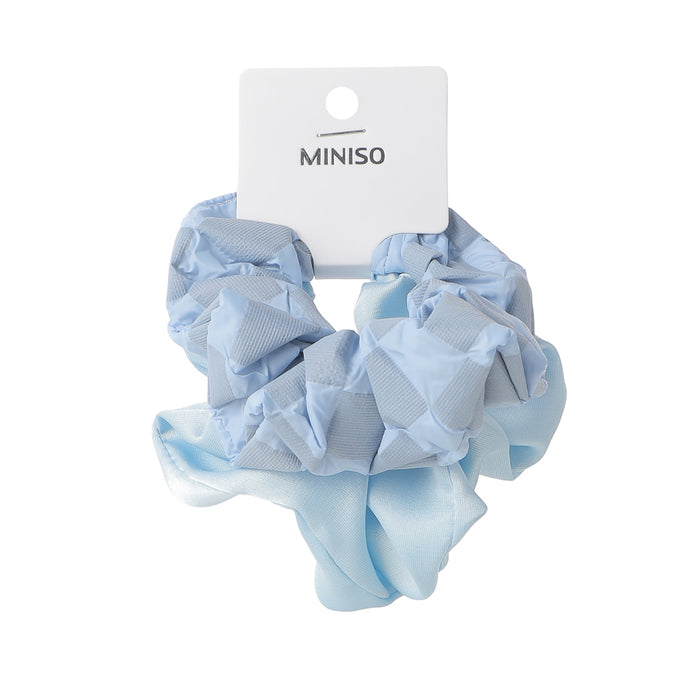 Miniso Blue Series Satiny Design & Blue Grid Hair Ties (Blue, 2 pcs)