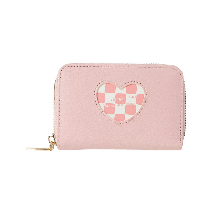 Miniso Heart Shape Plaid Women’s Short Wallet with Round Zipper(Pink)