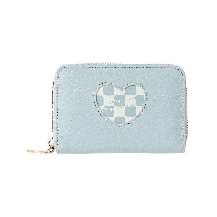 Miniso Heart Shape Plaid Women’s Short Wallet with Round Zipper(Blue)
