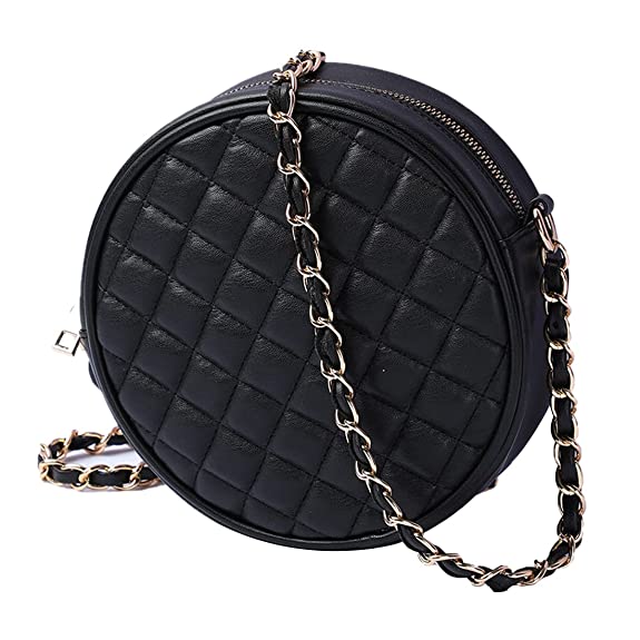 MINISO Diamond Lattice Pattern Round Crossbody Bag (Black)