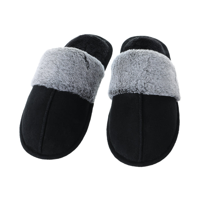 Miniso Warm Series Womens Closed Toe Suede Fleece Plush Slippers (Black,39-40)