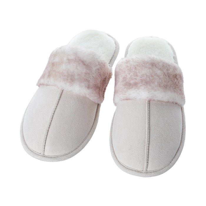 Miniso Warm Series Women＇s Closed Toe Suede Fleece Plush Slippers (Light Khaki,37-38)