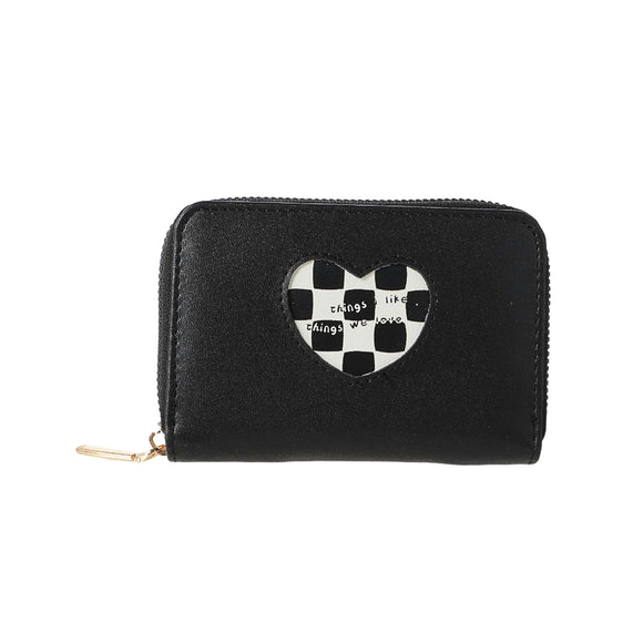 Miniso Heart Shape Plaid Women’s Short Wallet with Round Zipper (Black)