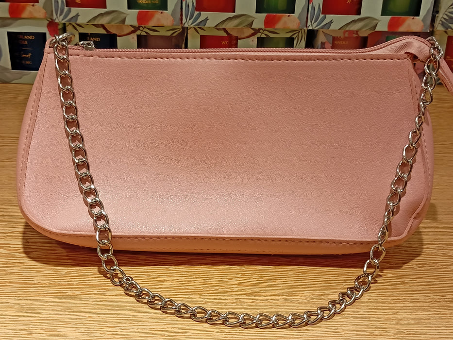 Miniso Solid Color Shoulder Bag with Chain Pink