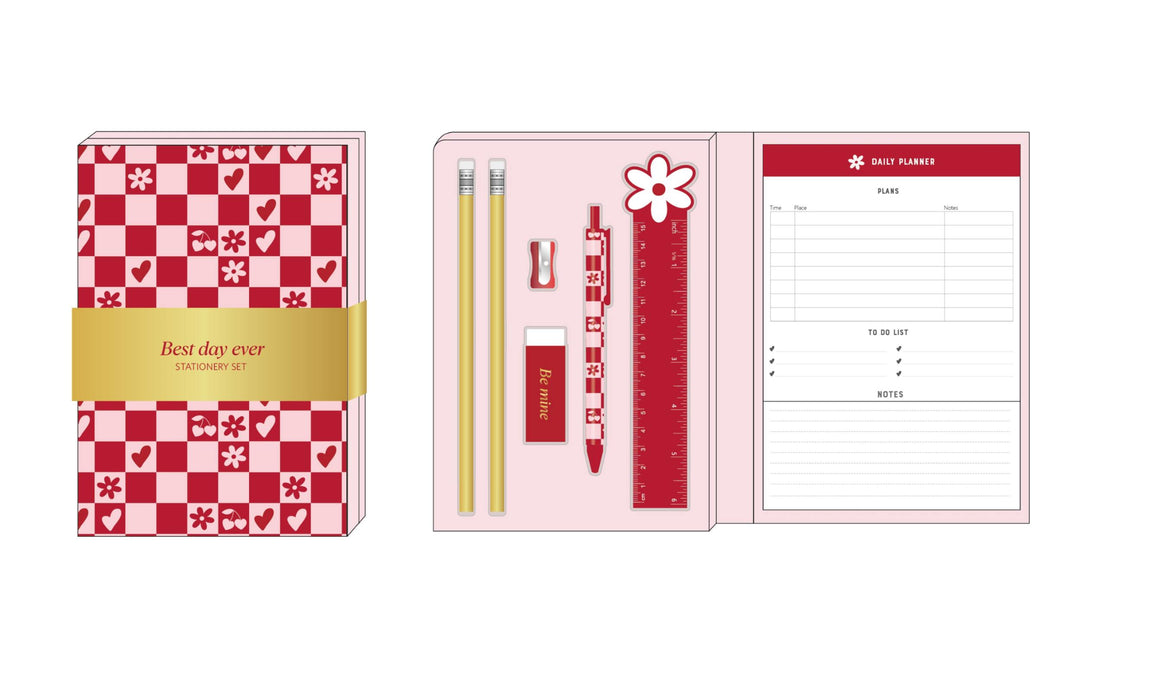 Best Day EverMiniso Series Stationery Set (2 Pencils, 1 Sharpener, 1 Eraser, 1 Ballpoint Pen, 1 Note Pad, 1 Ruler)