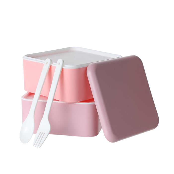 Miniso Square Double Layer Bento Box (1600mL)(Pink)