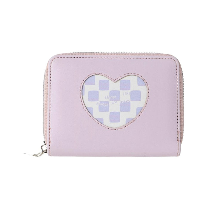 Miniso Heart Shape Plaid Women's Short Wallet with Round Zipper(Purple)