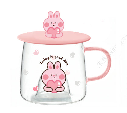 Miniso Cartoon Series High Borosilicate Glass Cup with Lid (300mL)(Rabbit)