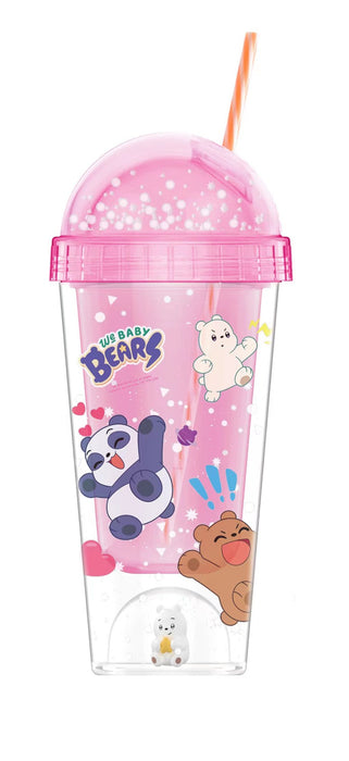 Miniso WE BABY BEARS Collection Double Wall Micro Landscape Tumbler with Straw (350mL)(Pink)