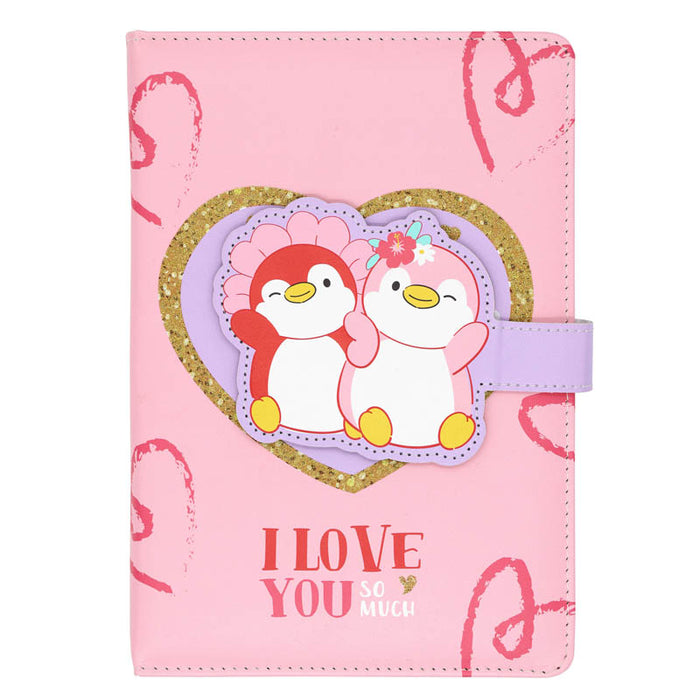Miniso Mini Family Pink Romance Series A5 PU Hardcover Book (50 Sheets, Penguin)(Pink)