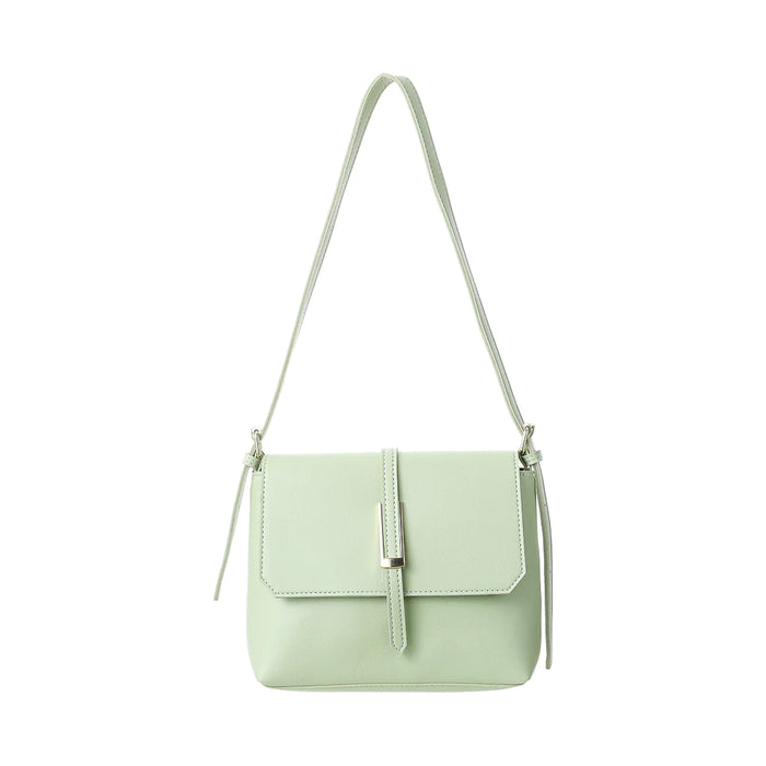 MINISO Solid Color Shoulder Bag with Flap and Adjustable Strap Green