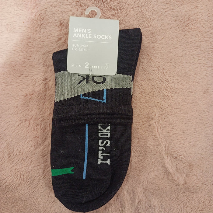 Miniso Fashion Men's Ankle Socks 2 Pairs (Black)