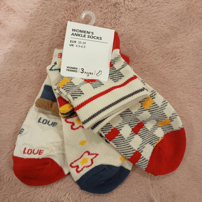 Miniso Colorful Women's Ankle Socks 3 Pairs (Red) — MSR Online