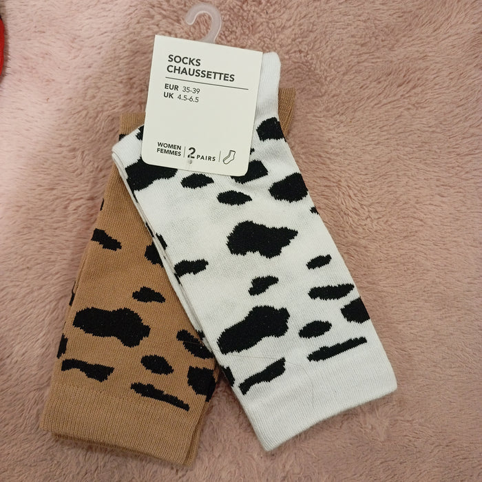 Miniso Spot Women's Long Socks 2 Pairs (Brown & White)