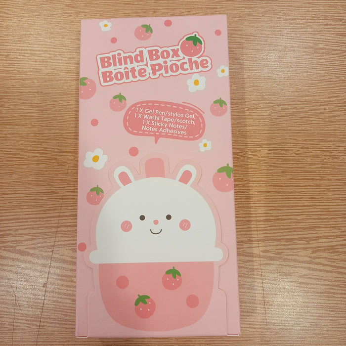 Miniso Milk Tea Series Blind Box Stationery Set (Gel Pen×1, Sticky Notes×1, Washi Tape×1) Bunny