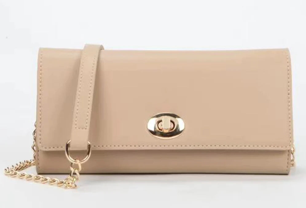 Miniso Chain Crossbody Shoulder Bag with Twist Lock (Apricot)