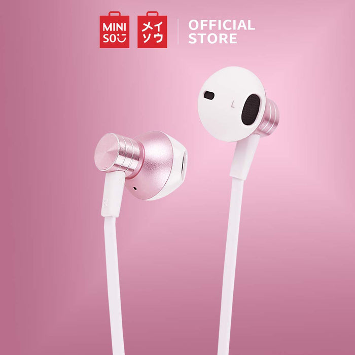 Miniso Metallic in-Ear Headphones (Rose Gold) for Mobiles Phones with HD Sound Super Bass, in-line mic & 3.5mm Jack Wired Earphones