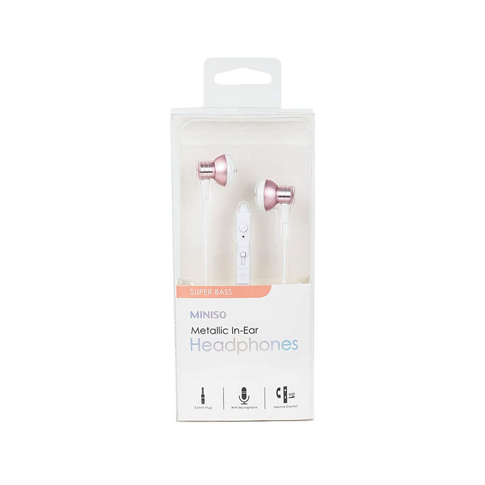 Miniso Metallic in-Ear Headphones (Rose Gold) for Mobiles Phones with HD Sound Super Bass, in-line mic & 3.5mm Jack Wired Earphones