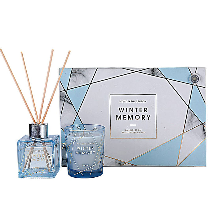 MINISO Wonderful Season Candle & Reed Diffuser Gift Box for Men&Women(Winter Memory)
