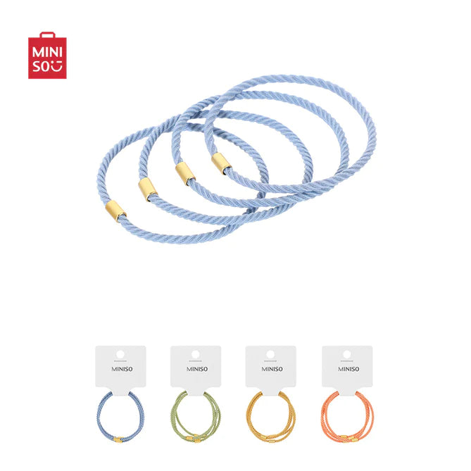 MINISO AU Spiral Pattern Rubber Band with Golden Buckle 4 Pcs Blue