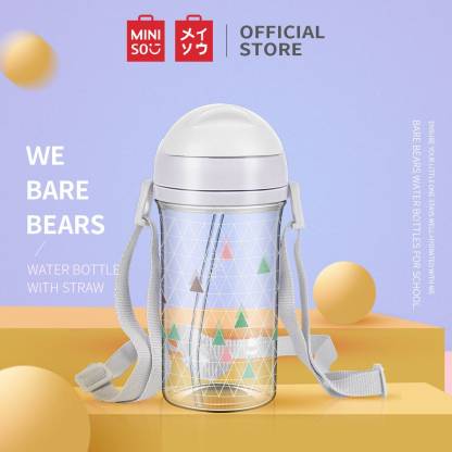Miniso We Bare Bears- Water Bottle with Straw 400 ml (Grey)