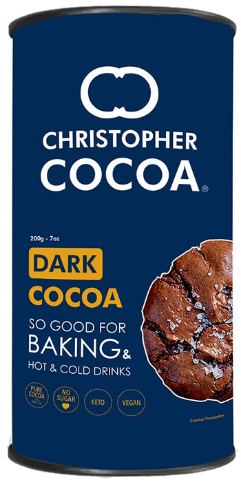 Christopher Cocoa, Dark Cocoa Powder, Unsweetened, (Bake, Cake, Hot Chocolate, Drinking Shakes), 200 g