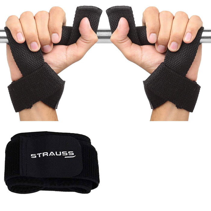 Strauss Wrist Support, Free Size (Black) and ST Cotton Gym Support, Pair (Black)