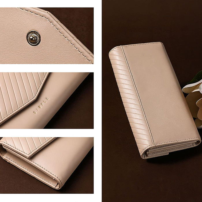MINISO Three-fold Long Striped Women's Wallet (Light brown)