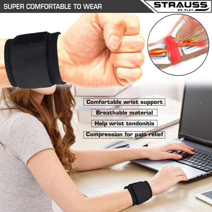 Strauss Wrist Support, Free Size (Black) and ST Cotton Gym Support, Pair (Black)
