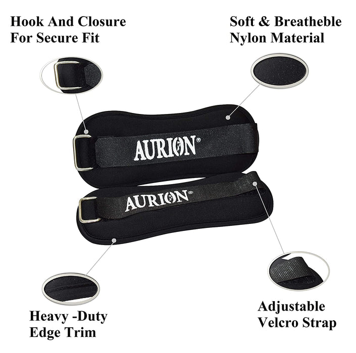 Aurion Neoprene Wrist/Ankle Weights Pro Quality Adjustable Leg Weights on Ankles/Wirst for Walking + Running Or Hands for Strength Training Exercise for Men and Women (0.5kg each)