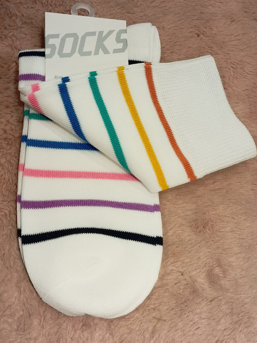 Miniso Rainbow Series White Crew Socks with Colorful Stripes 21cm