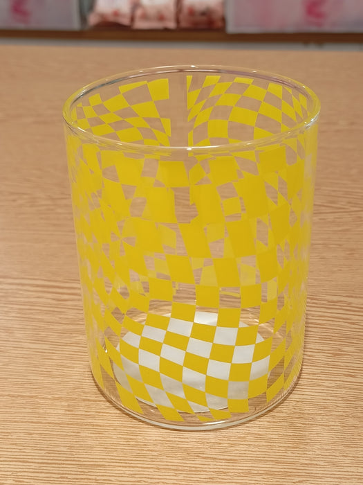 Miniso Checkered Pattern Glass 450ml . Yellow