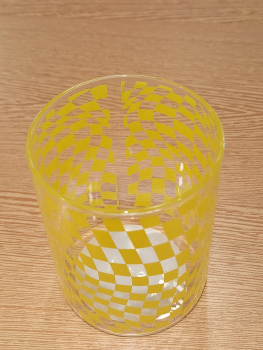 Miniso Checkered Pattern Glass 450ml . Yellow