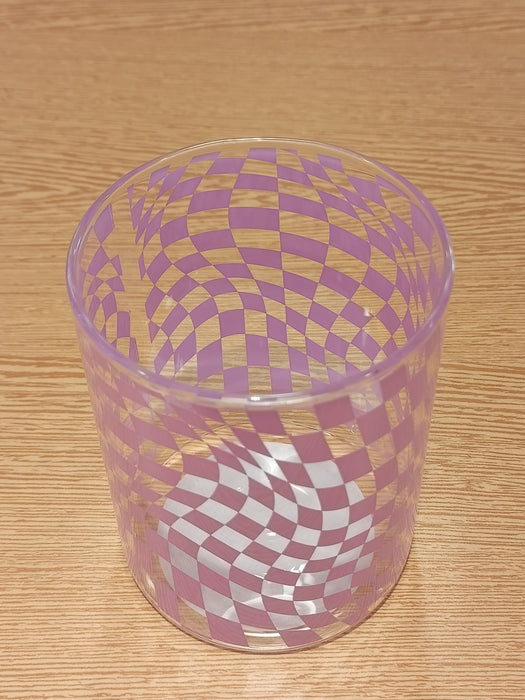 Miniso Checkered Pattern Glass 450 ml. Pink