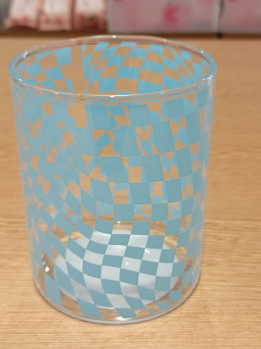 Miniso Checkered Pattern Glass (450ml) Blue