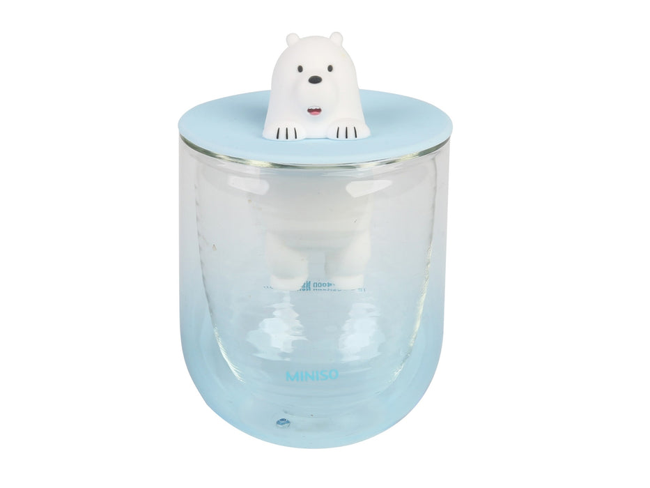 Miniso We Bare Bears Collection 5.0 Double Wall Glass Water Bottle with Strainer(Ice Bear)