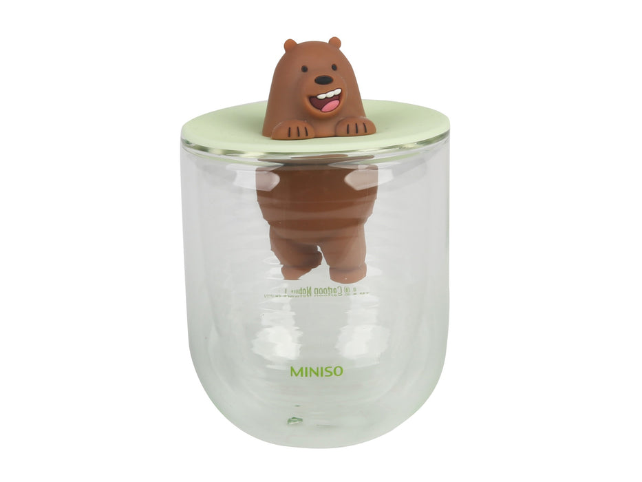 Miniso We Bare Bears Collection 5.0 Double Wall Glass Water Bottle with Strainer(Grizz)