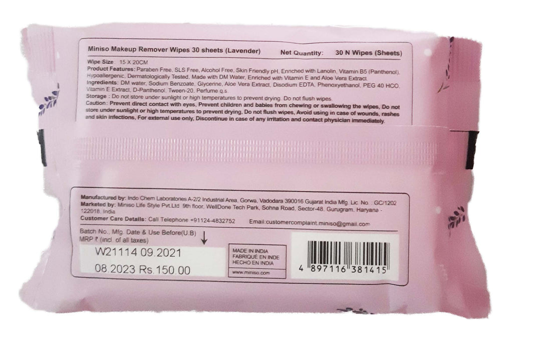 Miniso Makeup Remover Wipes - Lavender