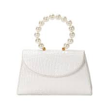 Miniso Stone Pattern Beaded Handbag with Flap Top (White)