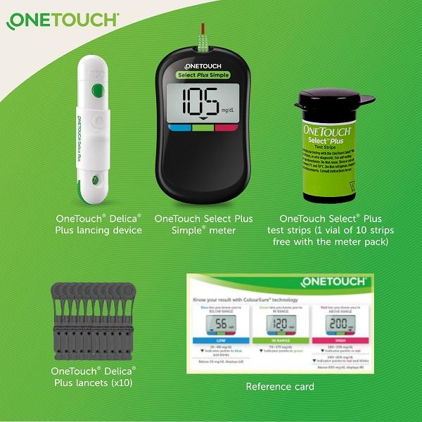 OneTouch Select Plus Simple Blood Glucose Monitoring System (Free 10 Test Strips + Lancing Device + 10 Lancets)